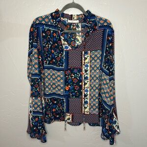 Anthropologie Hazel boho bell sleeve patchwork blouse top small petite